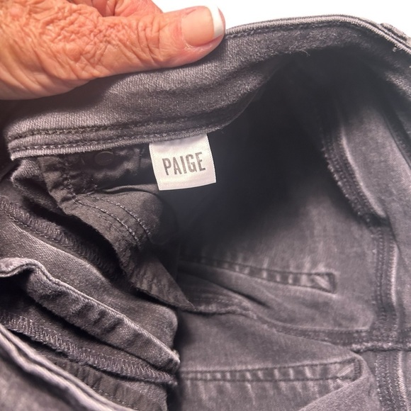 PAIGE Claidine High Rise Crop Distressed Raw Hem Black Denim Jeans Sz 28 - Picture 15 of 15